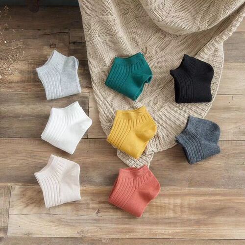 Spring and summer boat socks, vertical striped double-needle women's solid color socks, versatile candy-colored cotton yarn boat socks wholesale