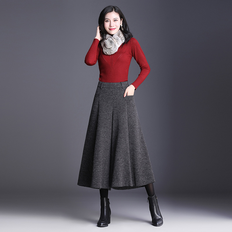 thumbnail image 4 of Pantalones de pierna ancha para mujer Otoño/Invierno Pantalones de lana nuevos Pantalones de siete cuartos Pantalones de mujer de moda Piernas, 4 of 5