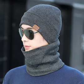 加绒围脖帽子男士冬天针织毛线套头护耳棉帽韩版女学生骑车防风帽