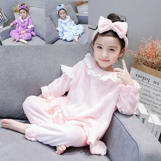 童装代发女童套装花边领加厚双面绒家居服睡衣26冬装新款3-8岁