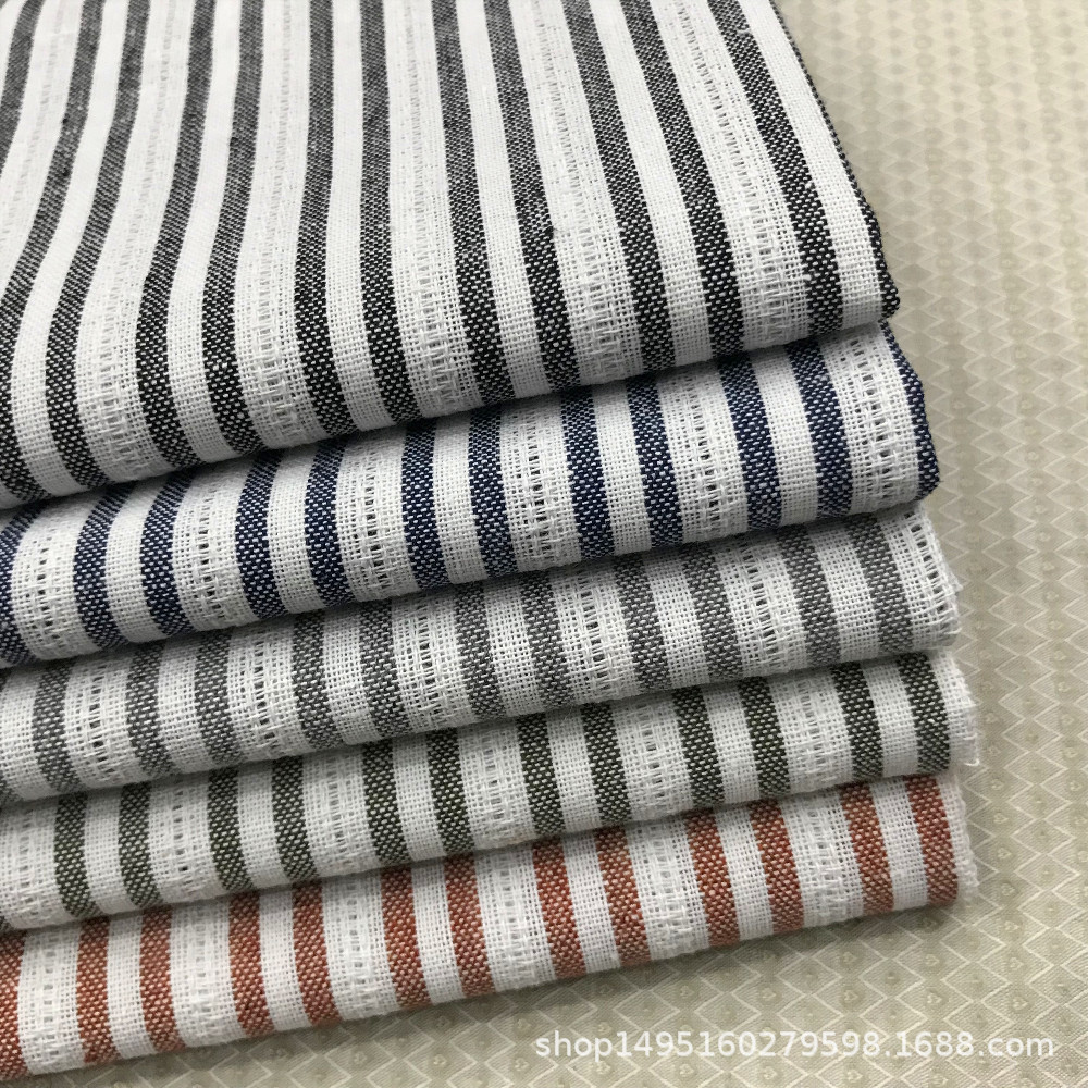 现货供应 棉麻色织布 直条条纹布 衬衫布料 色织条纹面料 梭织面