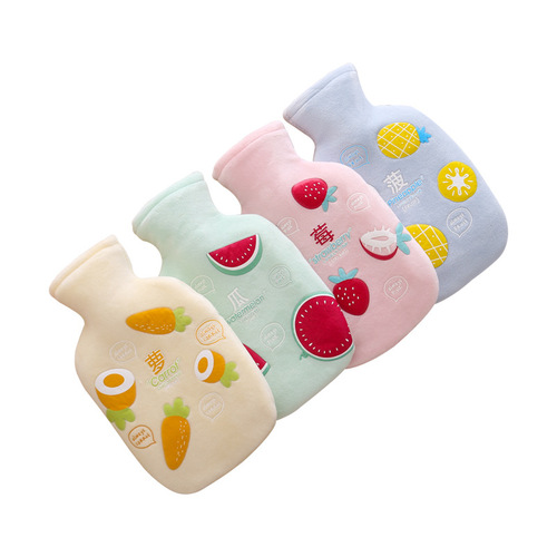 Plush cloth cover hand warmer cartoon fruit thickened rubber water-filled hot water bottle explosion-proof removable and washable hot water bottle warmer