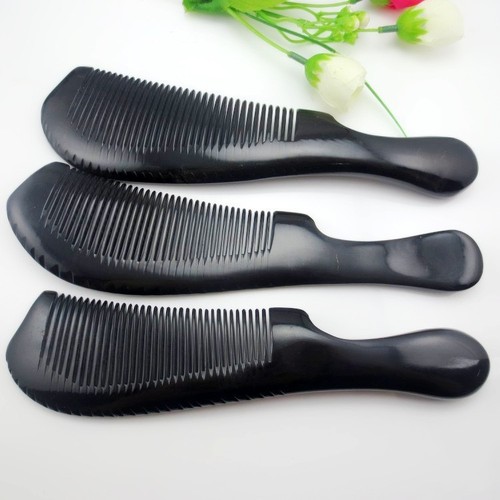 Manufacturer wholesale natural black horn comb 9-30 cm massage scalp hairdressing comb multi-specification black buffalo horn comb