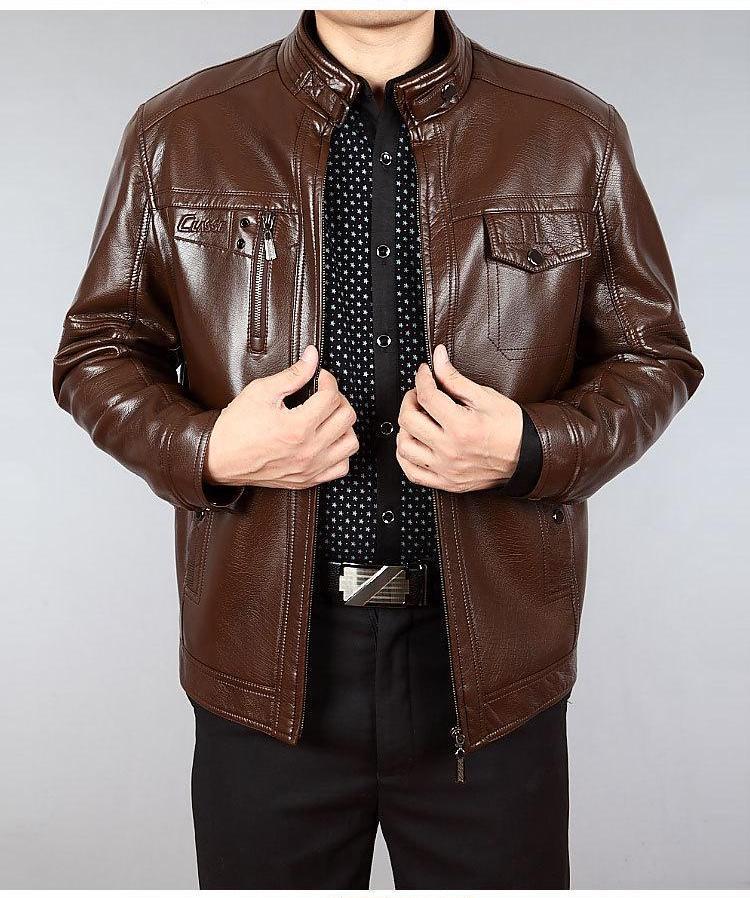 Chaqueta de cuero nueva con forro polar para hombre en invierno, cuello alto con cuello de piel, venta al por mayor del fabricante, estilo casual coreano.