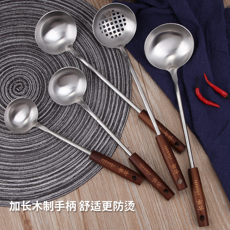 Chenghuijie 냄비 숟가락 공장 직접 스테인레스 스틸 7 점 소쿠리 클래식 나무 손잡이 요리 수프 주방 도구
