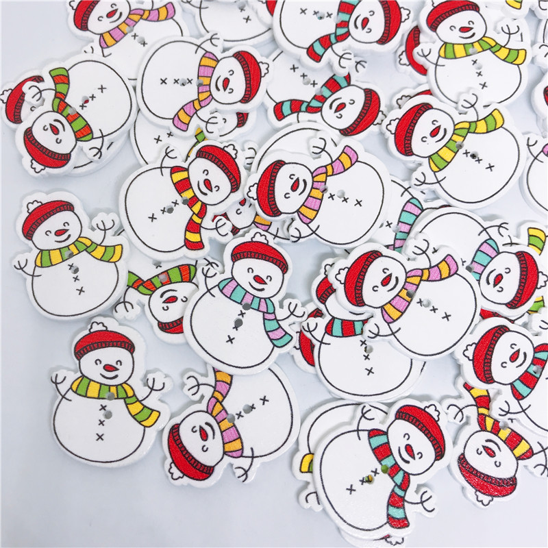 漫画の絵の雪だるまの木のボタンのクリスマスの装飾の雪だるまの木のチップのクリスマスの木のボタンの50個の1包み|undefined