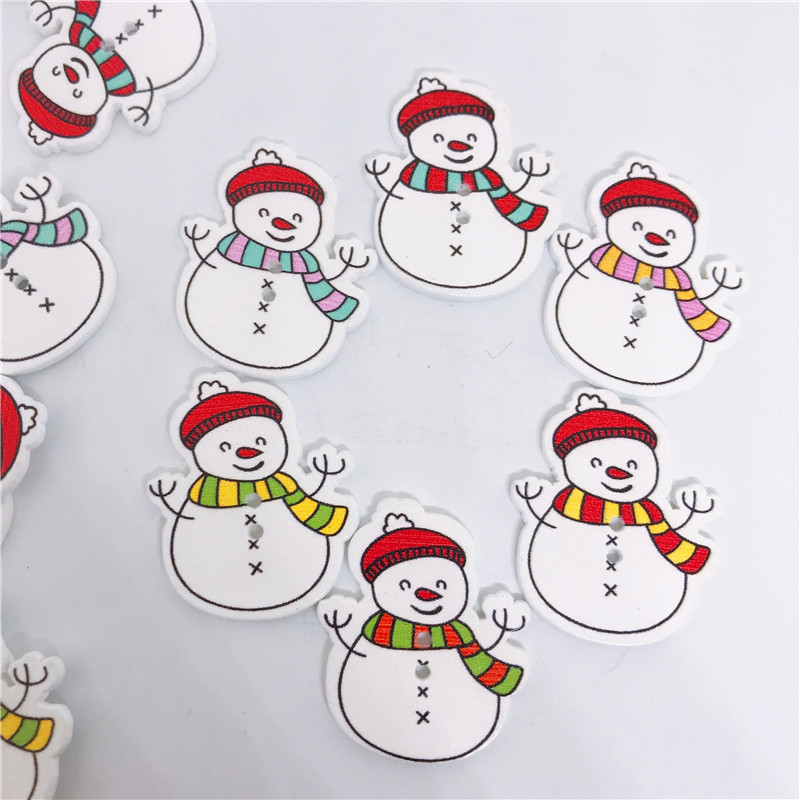 漫画の絵の雪だるまの木のボタンのクリスマスの装飾の雪だるまの木のチップのクリスマスの木のボタンの50個の1包み|undefined