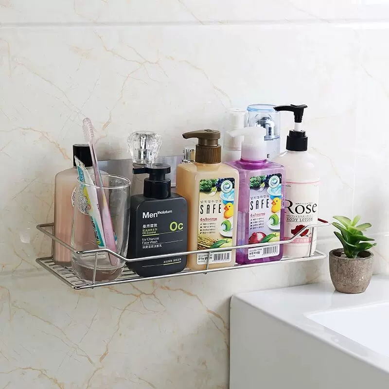 不锈钢免钉方形大号置物篮无痕贴强力收纳王超牛奇力贴创意置物架