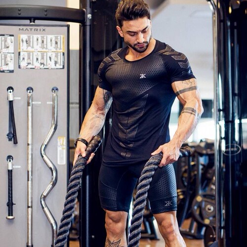 Fitness clothing coach sports t-shirt muscle tights men's high elastic training clothing short-sleeved fitness clothing for men