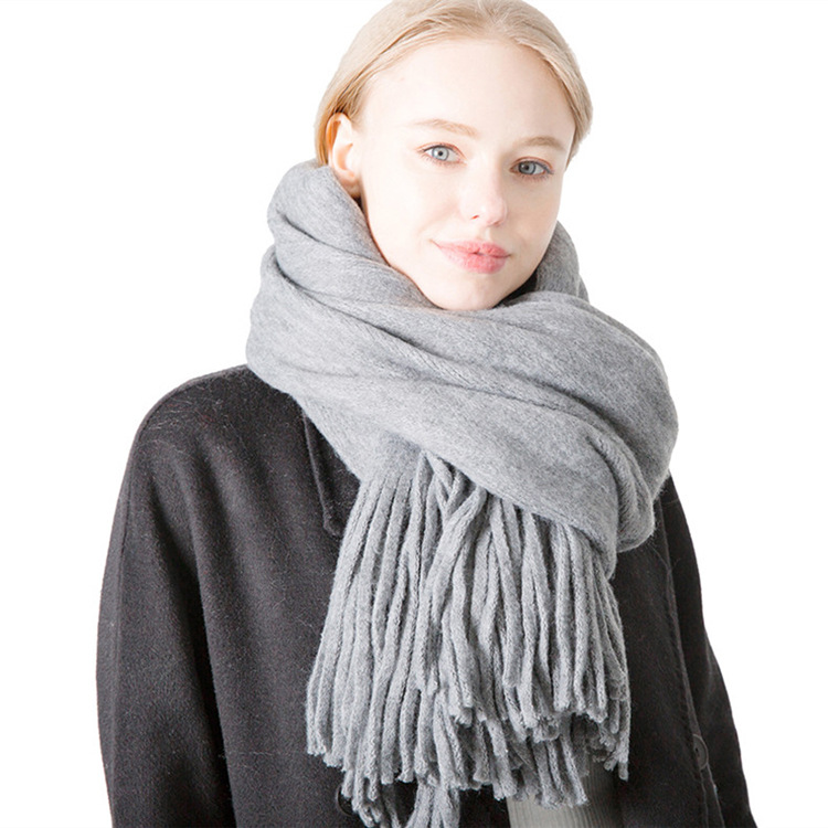 demi-season solid color woolen scarf with tassels for men and women