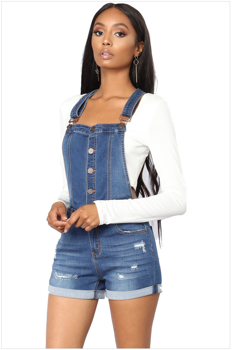 Primavera Amazon Europa y América ripped hip lifting suspender curling jeans deseo Pantalones Cortos de fábrica en las ventas Al Por Mayor