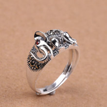 人品银品S925银饰品手饰批发泰国手工女士开口小象戒指文艺复古