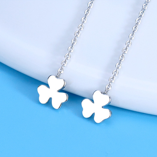 Choulanxuan 925 Pure Silver Needle Korean Minimalist Three-Leaf Clover Flower Lucky Grass Earrings for Girls Student Style Wholesale