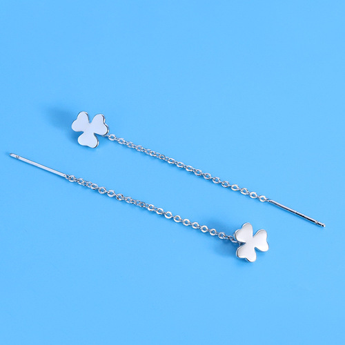 Choulanxuan 925 Pure Silver Needle Korean Minimalist Three-Leaf Clover Flower Lucky Grass Earrings for Girls Student Style Wholesale
