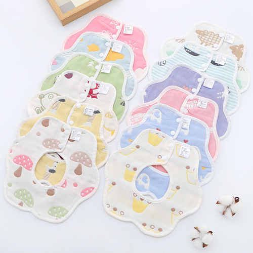 Six-layer pure cotton flap bib, octagonal 360 gauze bib, cotton saliva towel, direct selling baby towel for infants and young children