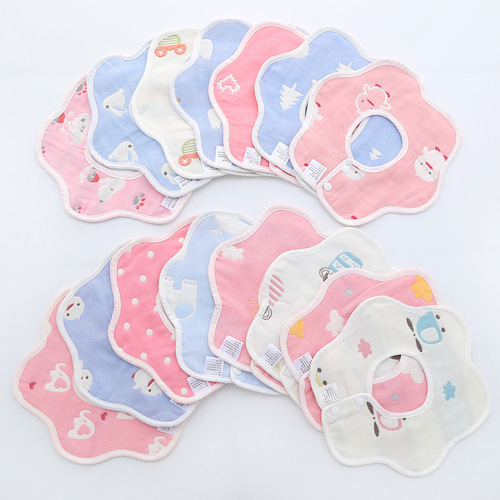 Six-layer pure cotton flap bib, octagonal 360 gauze bib, cotton saliva towel, direct selling baby towel for infants and young children
