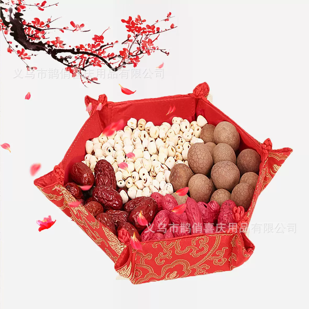 结婚婚庆用品中式结婚龙凤盘婚礼道具红富贵红布艺果盘婚宴喜糖盒