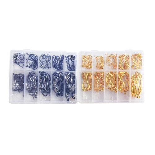 100 pieces boxed fish hooks, Iseni 3-12# barbed fishing hooks, gold and black holes, small accessories