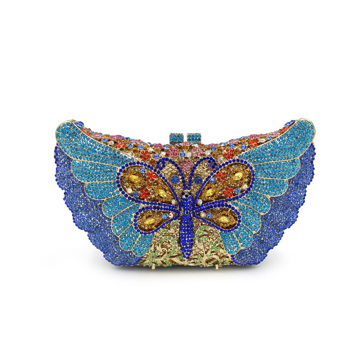 Fábrica de una bolsa de perforación de cabello hueco metal de cristal bolsa de cena de diamantes bolsa de mano de mariposa bolso de diamantes rojo