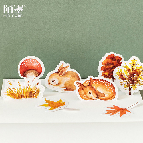 Momo Boxed Stickers Autumn Forest Japanese Album Decoration Stickers Sealing Stickers DIY Stickers 46 Pieces