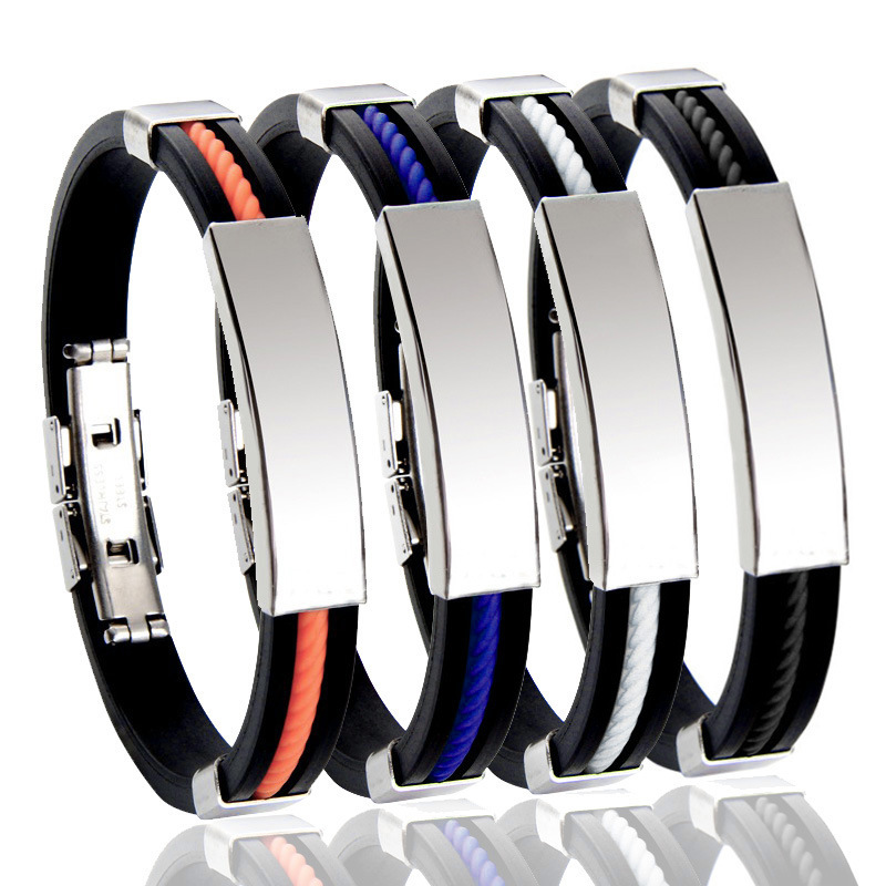 Amazon Cross-border Hot Selling DIY Engraving Bracelet Men's Titanium Steel Silicone Bracelet Stainless Steel Bracelet Star Bracelet