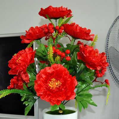 照屏批发仿真花牡丹花假花花束高级感绢花供佛摆放把花18头牡丹花