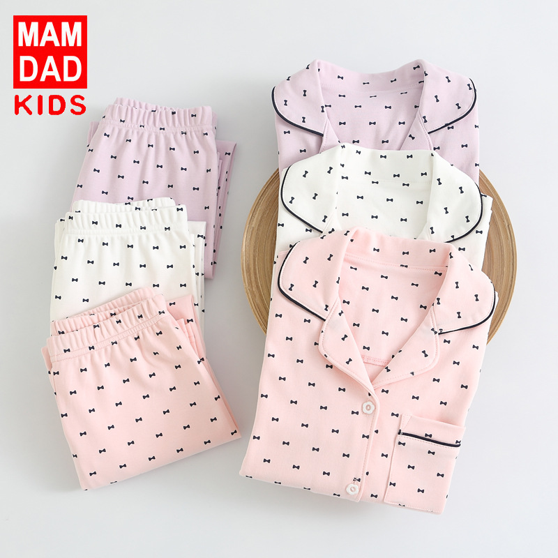 儿童家居服棉质秋冬加厚款爸妈亲女童睡衣套装秋冬亲子家居服