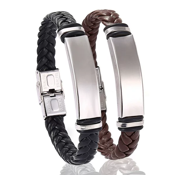 Stainless Steel Pu Leather Braided Bracelet, Simple and Casual Titanium Steel Magnetic Buckle Bracelet, European and American Style, Same Style for Men and Women, Factory Wholesale