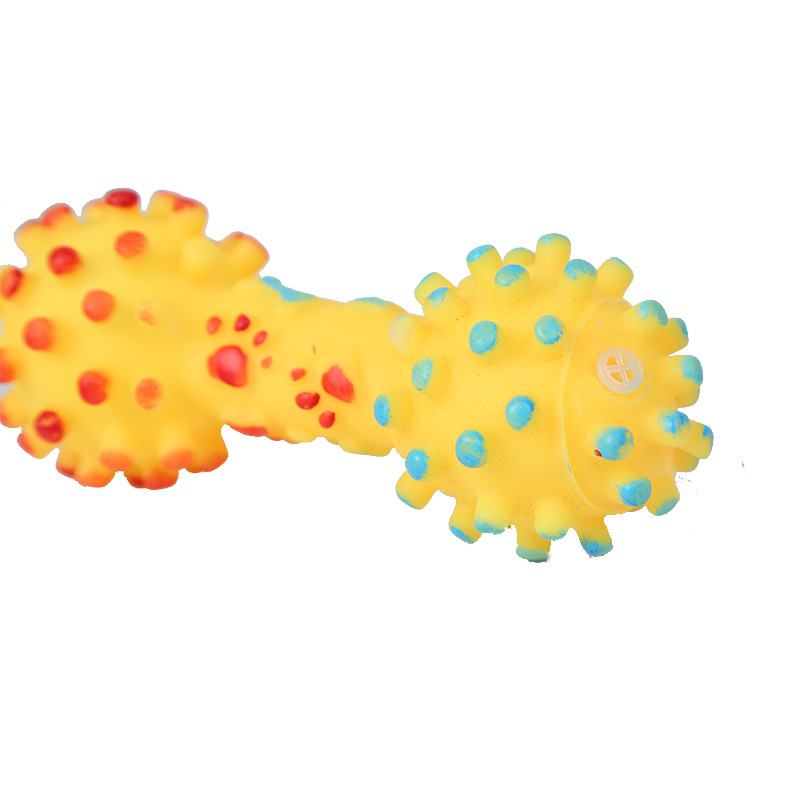 Mascota de juguete de sonido perro gato colorido juguete de sonido pequeña espina mancuerna juguete de vinilo juguete al por mayor