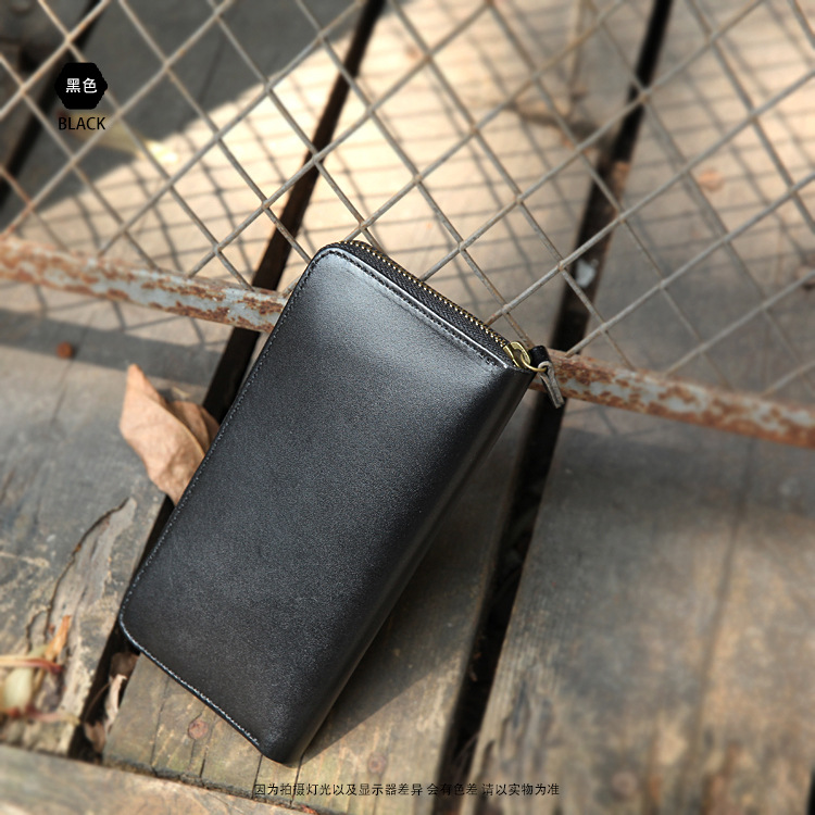 Cremallera de estilo japonés clip largo BR5104 billetera de costura cepillada a mano cuero curtido vegetal capa superior piel de vaca billetera larga horizontal