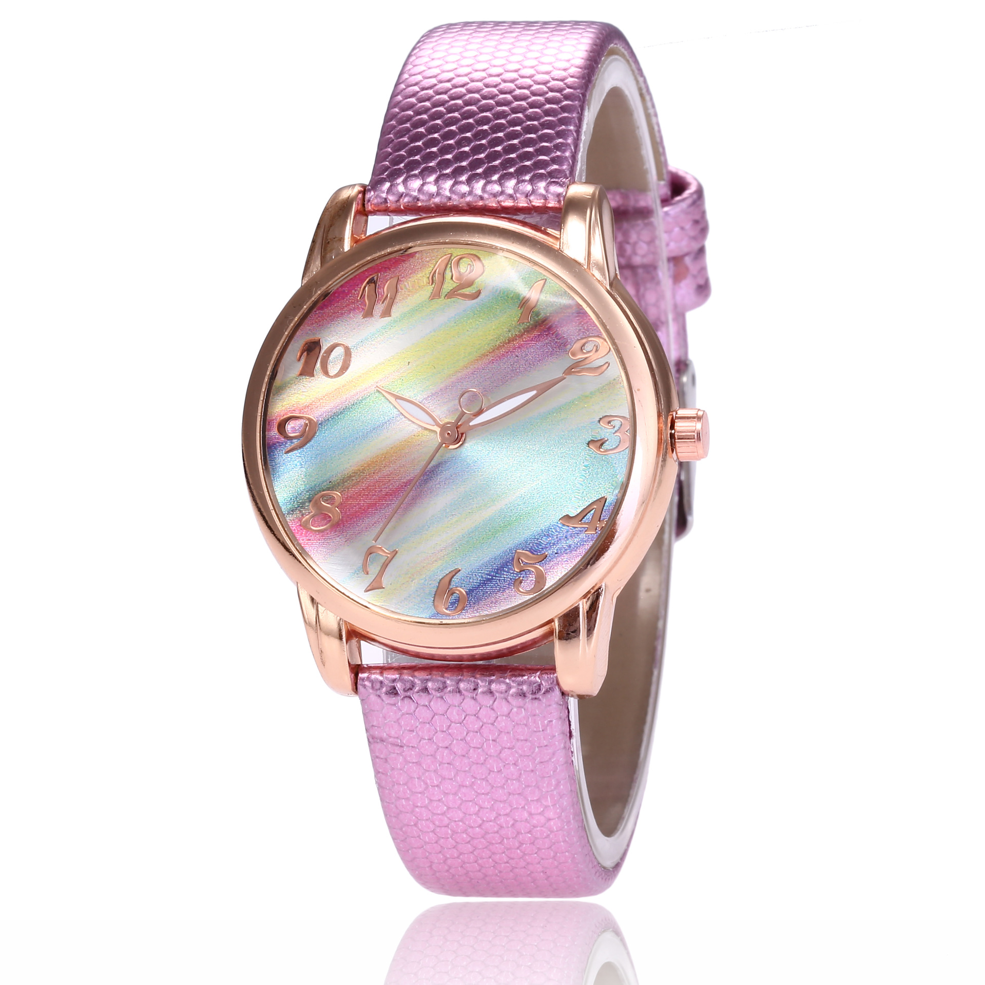 Hot-Selling Trendy Fashion Women's Watches, Student Watches, Rainbow Face Women's Watches, Student Leather Strap Couple Quartz Watches Wholesale