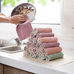 Diamond-shaped coral plush double-sided absorbent thick dishwashing cloth mop cloth oil-repellent double-layer printed dishwashing cloth