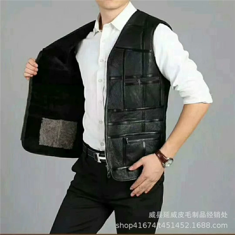 Оптовая новый мужской кожаный жилет среднего и пожилого возраста, меховой интегрированный удобный теплый шерстяной жилет из овчины