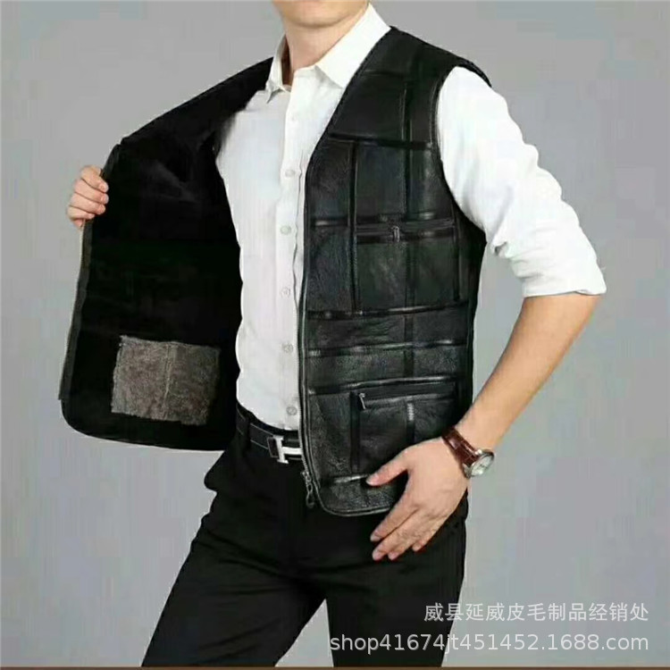 Wholesale New men's leather vest middle-aged and elderly fur integrated comfortable warm wool sheepskin vest Wholesale New men's leather vest middle-aged and elderly fur integrated comfortable warm wool sheepskin vest
