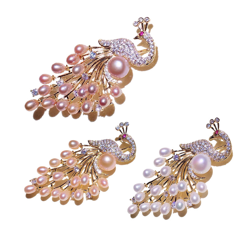 National Tide Peacock Brooch Court suit Elegant French Temperament Baroque National Style Natural Freshwater Pearl Brooch for Women