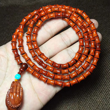 小叶紫檀6*8*108颗竹节款带星搭配佛手挂坠珠子圆润 光滑细腻手链