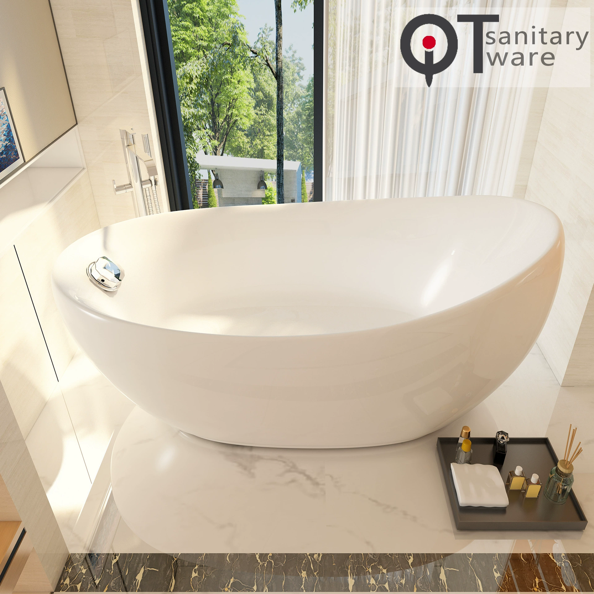 Акриловая Ванна Full Apartment Hotel Home Полная юбка в форме полумесяца Отдельностоящая поставка для взрослых Фошань QT-023