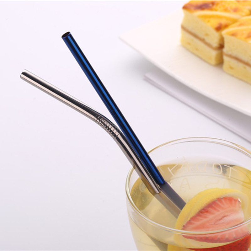 Paja de acero inoxidable 304 perla leche té café bebida creativa vacío titanio plateado paja de acero inoxidable