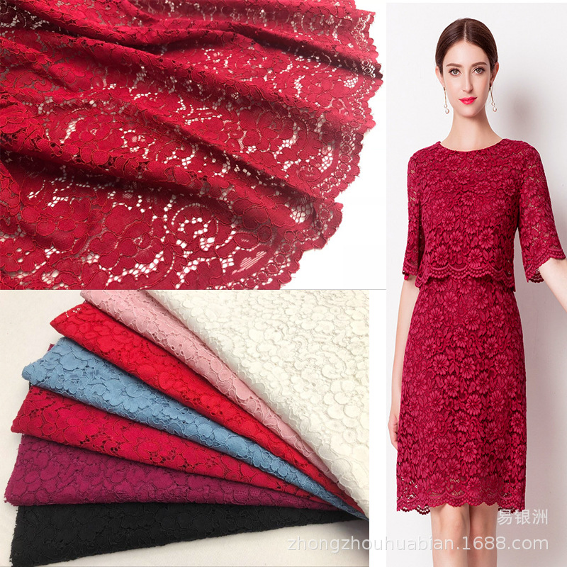 新款股线蕾丝布料服装面料 波浪边蕾丝料 高档蕾丝布料面料