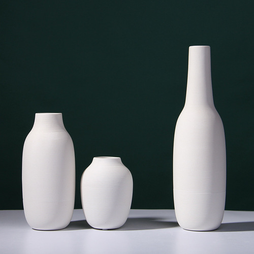 Simple Nordic style pure white threaded plain-fired ceramic vase dry flower arrangement device home soft furnishings wholesale