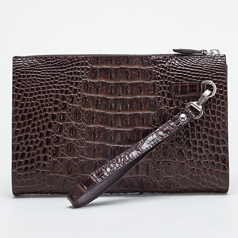 Túi clutch nam dập nổi vảy cá sấu cao cấp dây kéo 25×16×5.5 cm — Màu đen, Màu cà phê