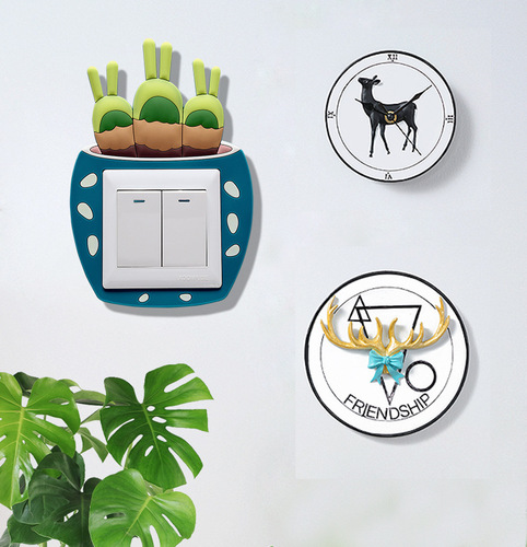 Luminous cactus switch sticker creative switch cover succulent socket wall sticker switch decoration luminous sticker decorative cover