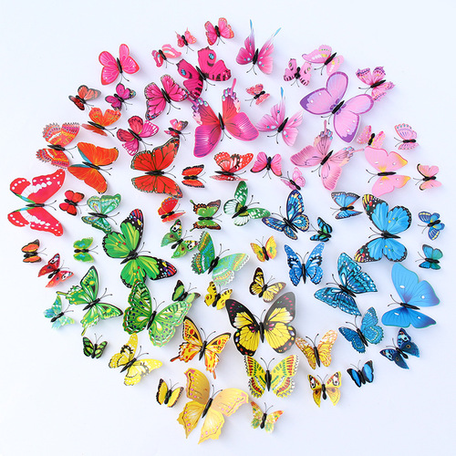 12 Colorful 3D Simulated Butterflies TV Background Wall Decoration Butterfly Children's Room PVC Simulated Butterflies