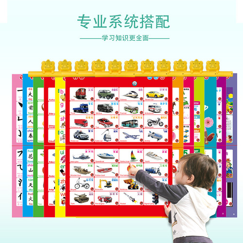 19 rechargeable children's audio wall charts, Chinese and English bilingual reading picture books, educational toys wall books, early education cognitive cards