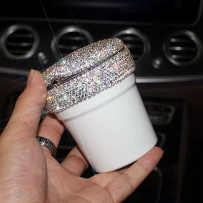 Diamond-encrusted car ashtray with Car ashtray - white