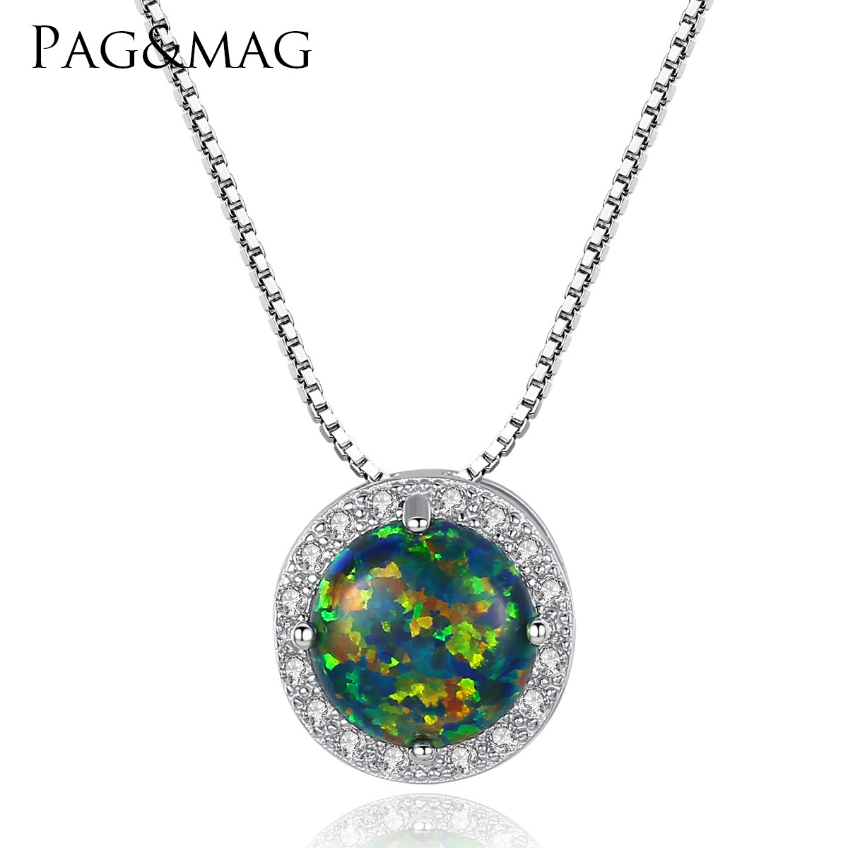 PAG & AMG S925 full-body silver necklace inlaid with Opal Opal necklace Europe and the United States new round cross-border foreign trade jewelry