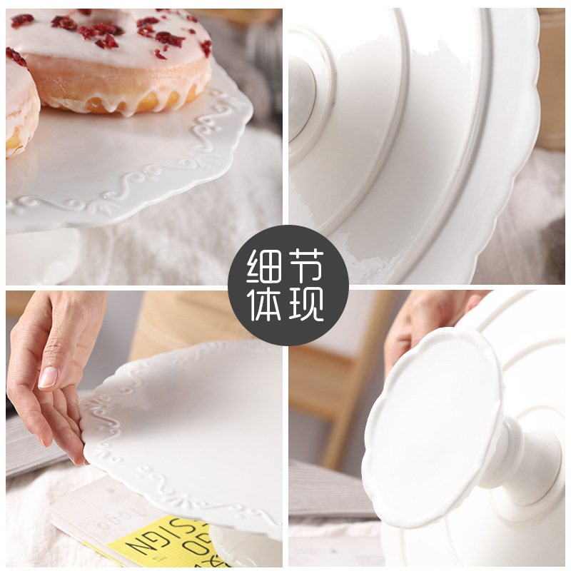 Transfronterizo de estilo europeo vajilla de cerámica Placa de pastel de cumpleaños plato de fruta en relieve postre Copa placa bandeja pastel soporte