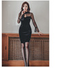 Wrap chest， hang neck， wrap buttocks skirt， mesh long sleeved velvet slim fit dress