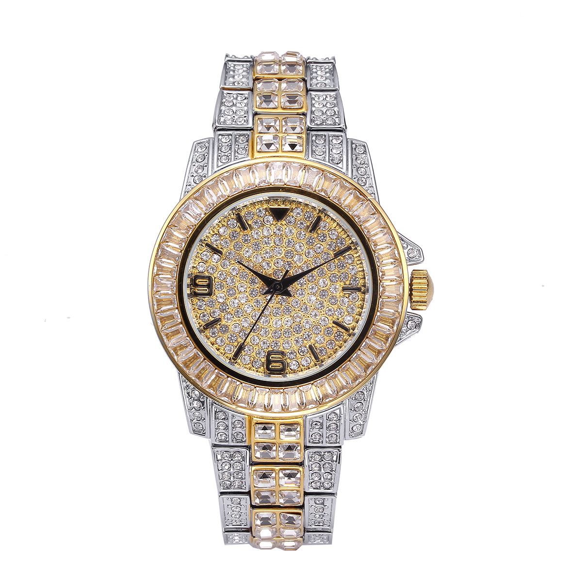 Missfox's New European and American Fashion Big-Name High-End Diamond-Encrusted Men's Watch Stainless Steel Waterproof Full Diamond Quartz Watch