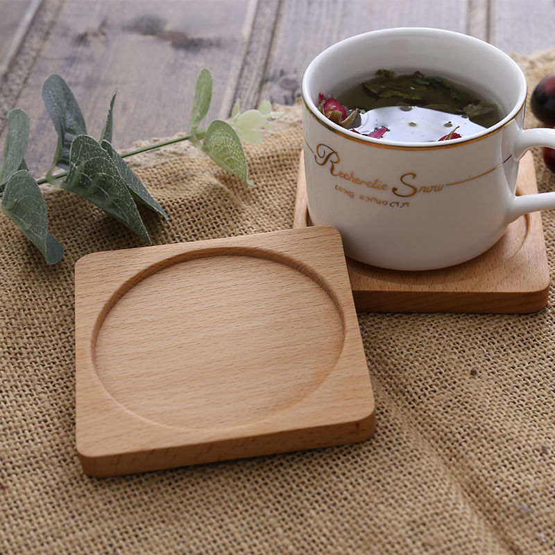 Montaña Rusa de madera maciza Negro Nogal Cuadrado posavasos titular de la taza de café de madera entera sin pintar taza de agua estera tetera estera logo